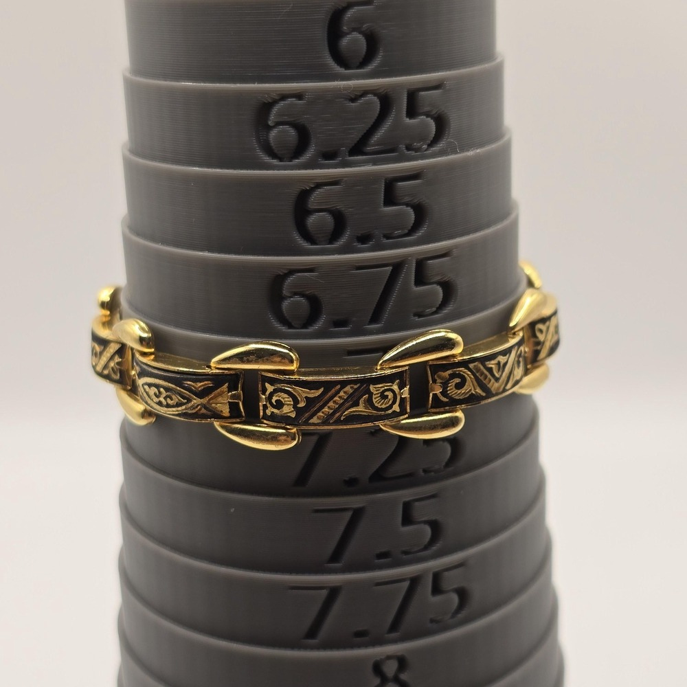 Vintage Spanish Damascene Link Bracelet - Black & Gold with Safety Chain - Picture 10 of 12
